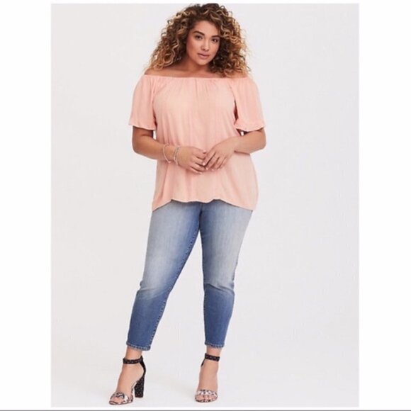 Torrid Coral Peach Ruffle Gauze Blouse Top 0X - Picture 3 of 8